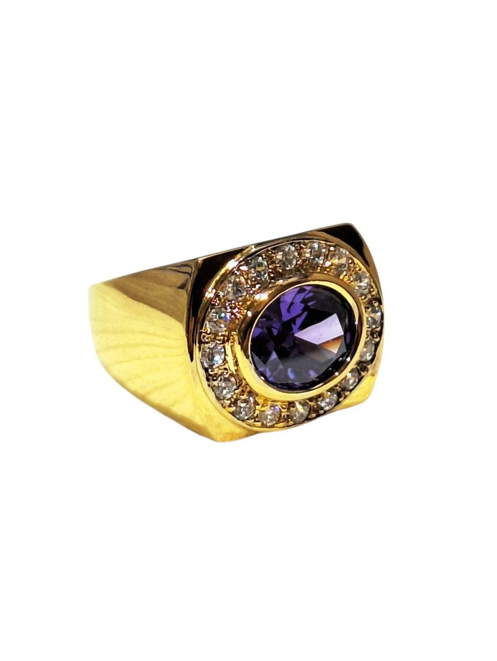 Women's Yellow Tone Sterling Silver Tanzanite CZ Ring~Size 8.5